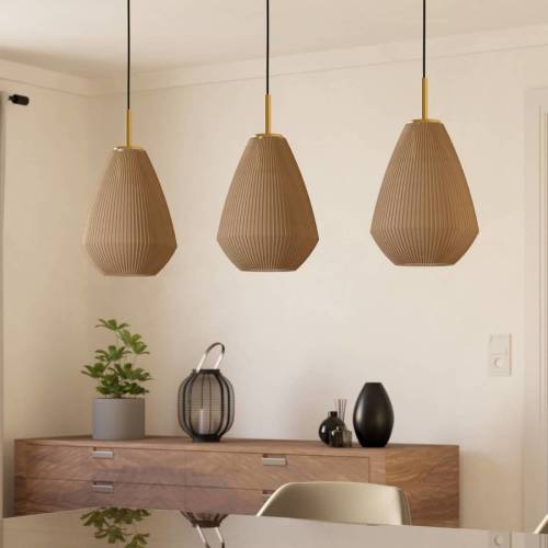 Eglo Hanglamp Caprarola, lengte 90 cm, zandkleurig, 3-lamps, glas