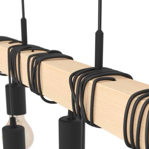 Eglo Townshend hanglamp, lengte 150 cm, zwart/hout, 9-lamps.