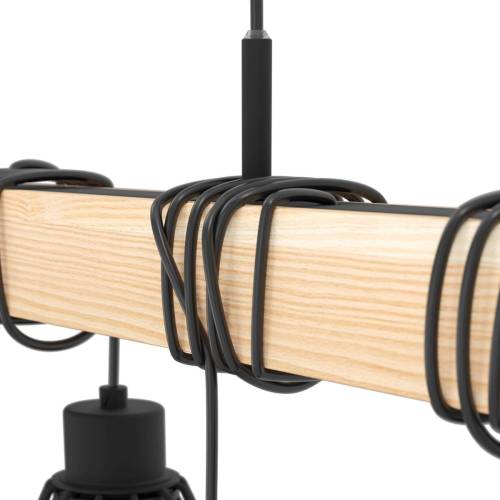 Eglo Townshend hanglamp, lengte 150 cm, zwart/eiken, 9-lamps.