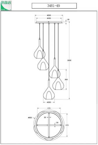 Fabas Luce Hanglamp paars, 5-lamps, rookgrijs/amber/helder/groen/blauw