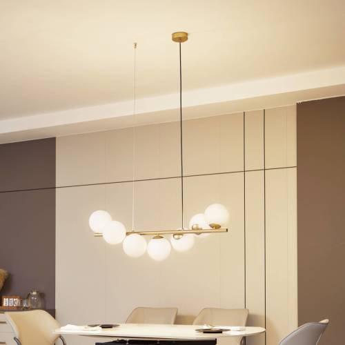 Lucande hanglamp Isandro, goud / opaal, 7-lamps