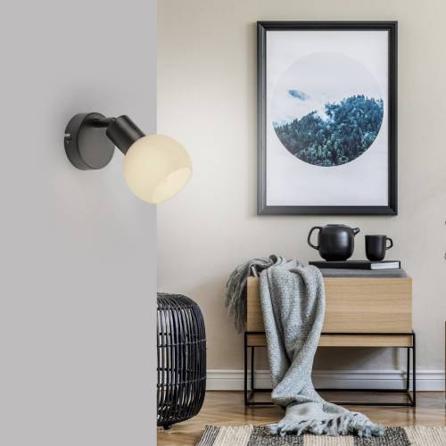 JUST LIGHT. Loki wandlamp, zwart, ijzer, glas