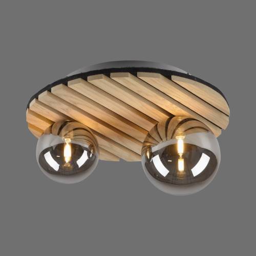 JUST LIGHT. Groene Stika plafondlamp, rond, 2-lamps, hout