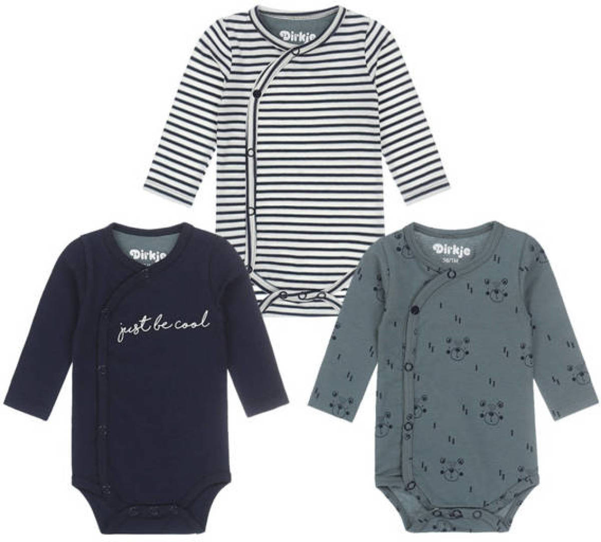 Dirkje romper - set van 3 van biologisch katoen donkerblauw/grijsgroen/wit