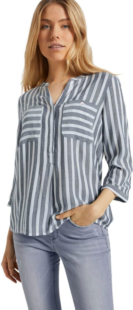 Tom tailor gestreepte top donkerblauw/wit