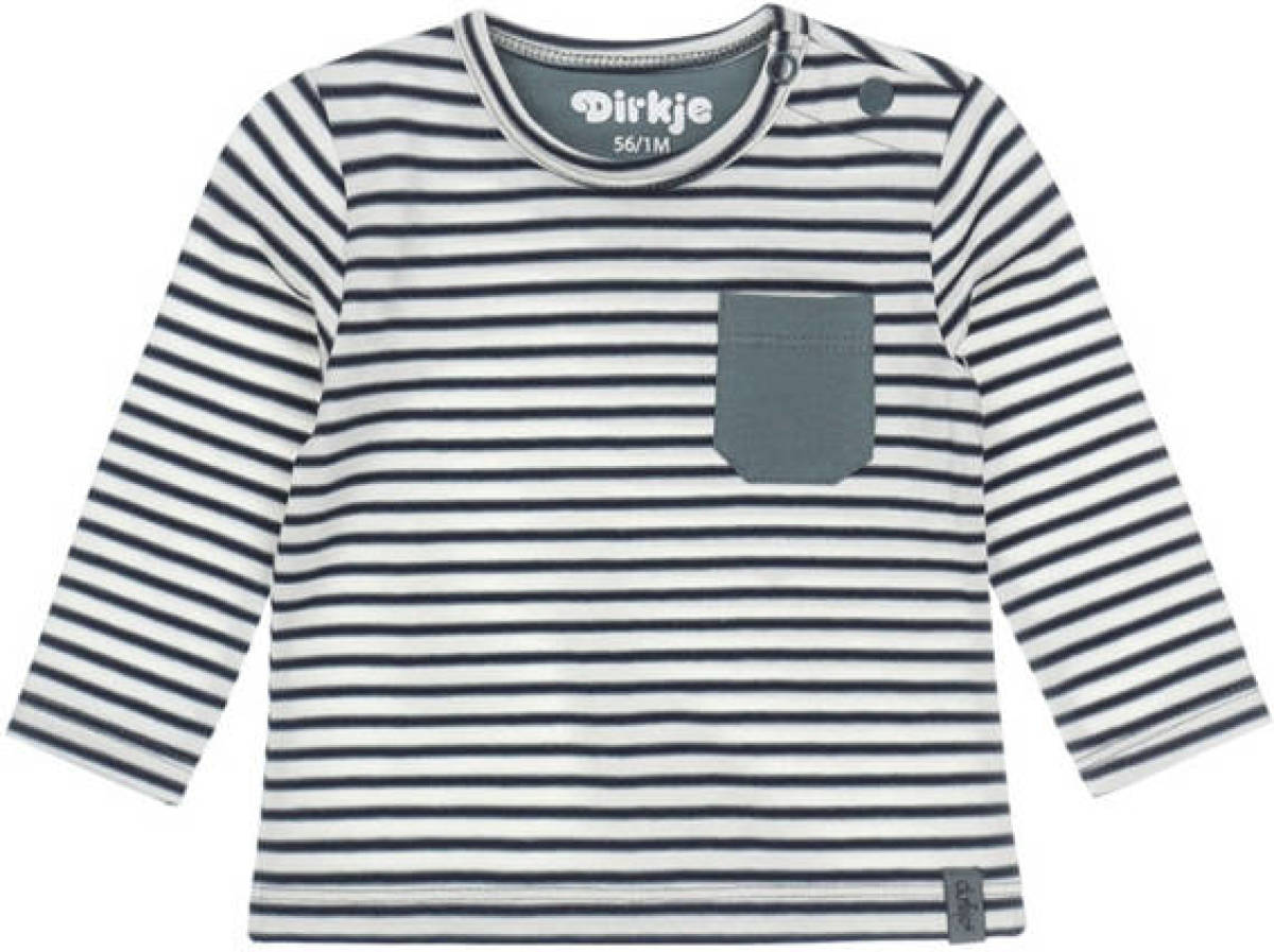 Dirkje gestreepte longsleeve met biologisch katoen grijsgroen/wit/donkerblauw