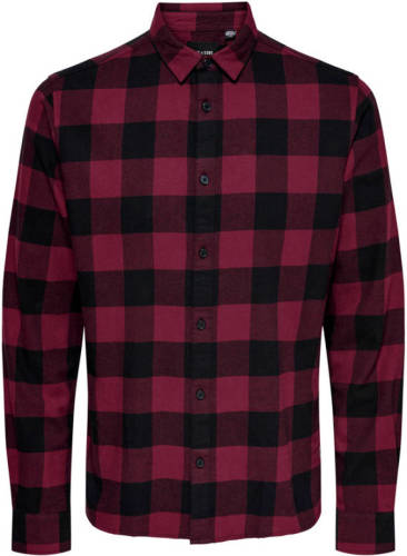ONLY & SONS geruit slim fit overhemd roze/zwart
