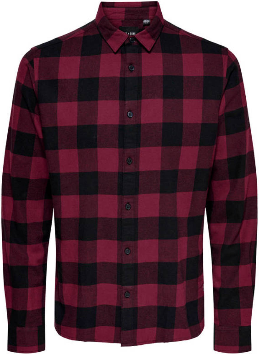 ONLY & SONS geruit slim fit overhemd roze/zwart
