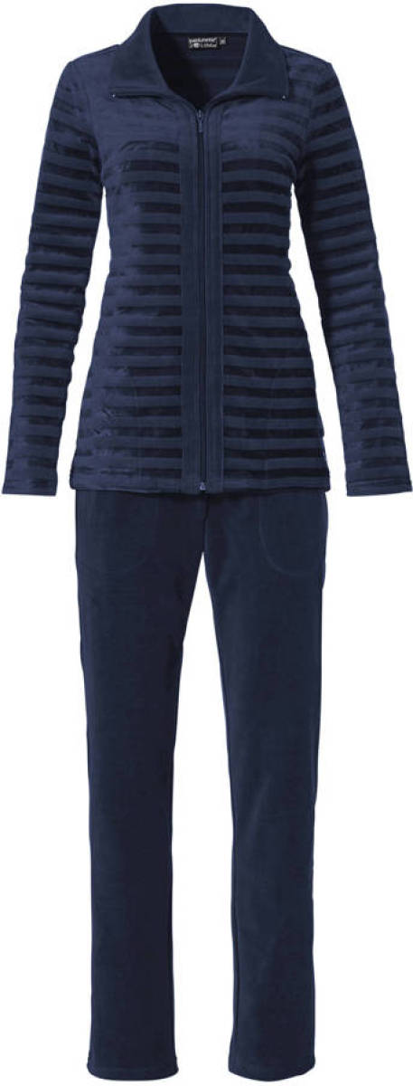 Pastunette Deluxe gestreept velours huispak met ritssluiting donkerblauw