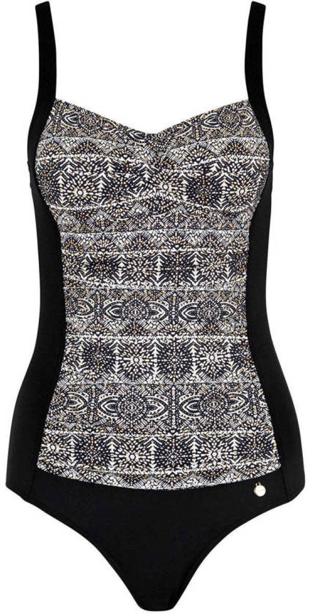 Lascana corrigerend badpak met all over print zwart/wit