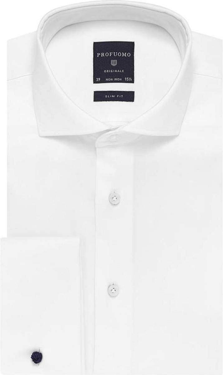 Profuomo slim fit overhemd met dubbele manchet