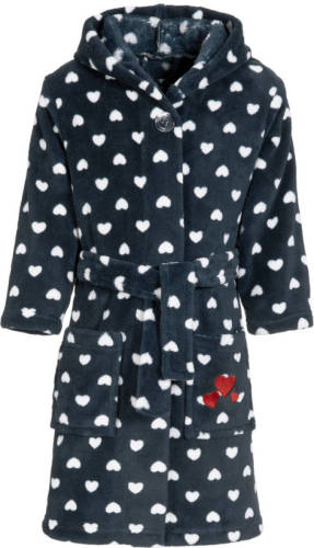 Playshoes fleece badjas Hearts met hartjes donkerblauw/wit