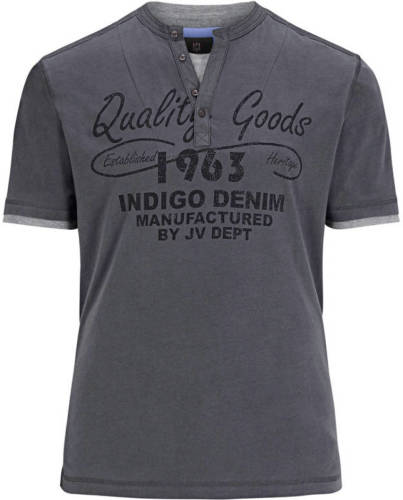 Jan Vanderstorm regular fit T-shirt Plus Size NANTE met printopdruk grijs