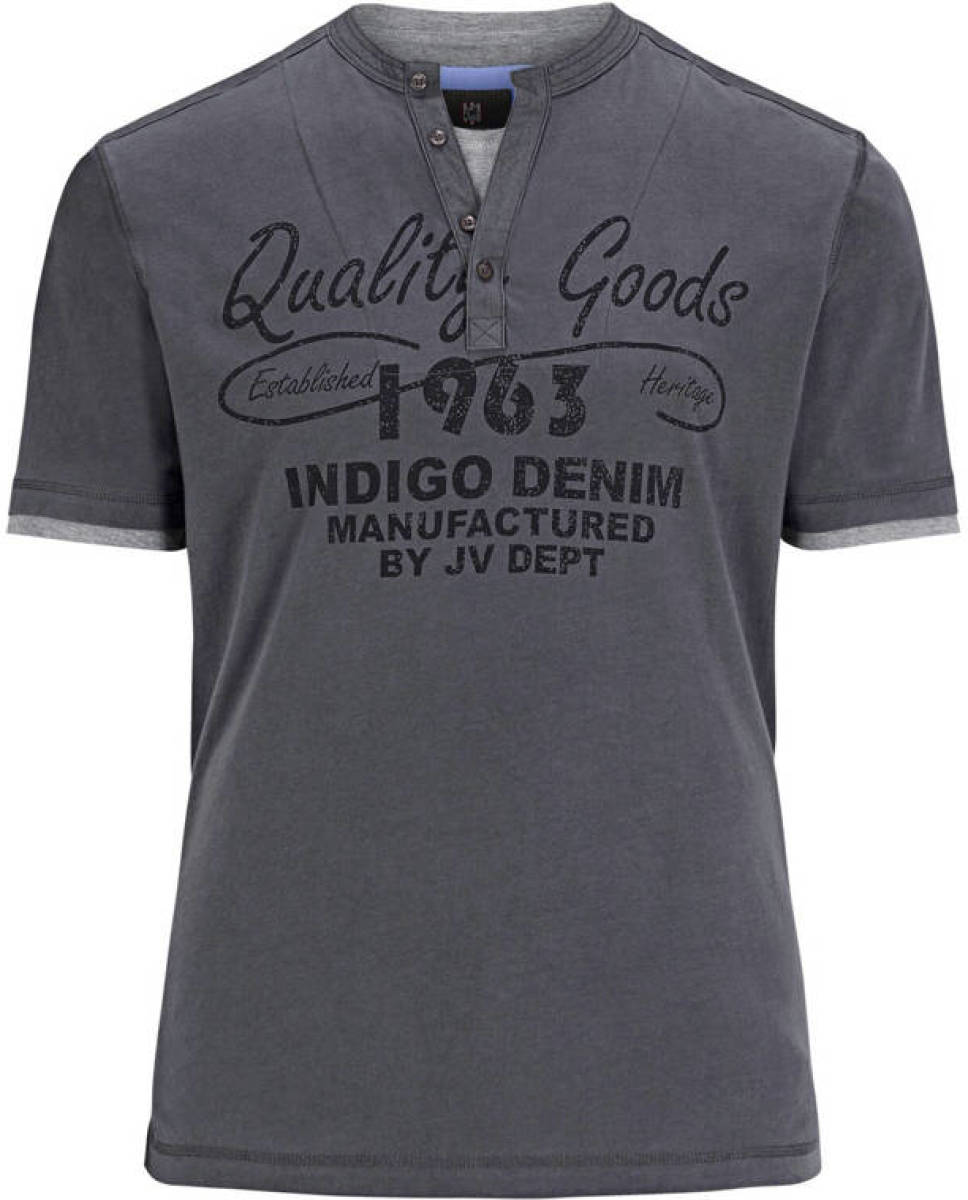 Jan Vanderstorm regular fit T-shirt Plus Size NANTE met printopdruk grijs