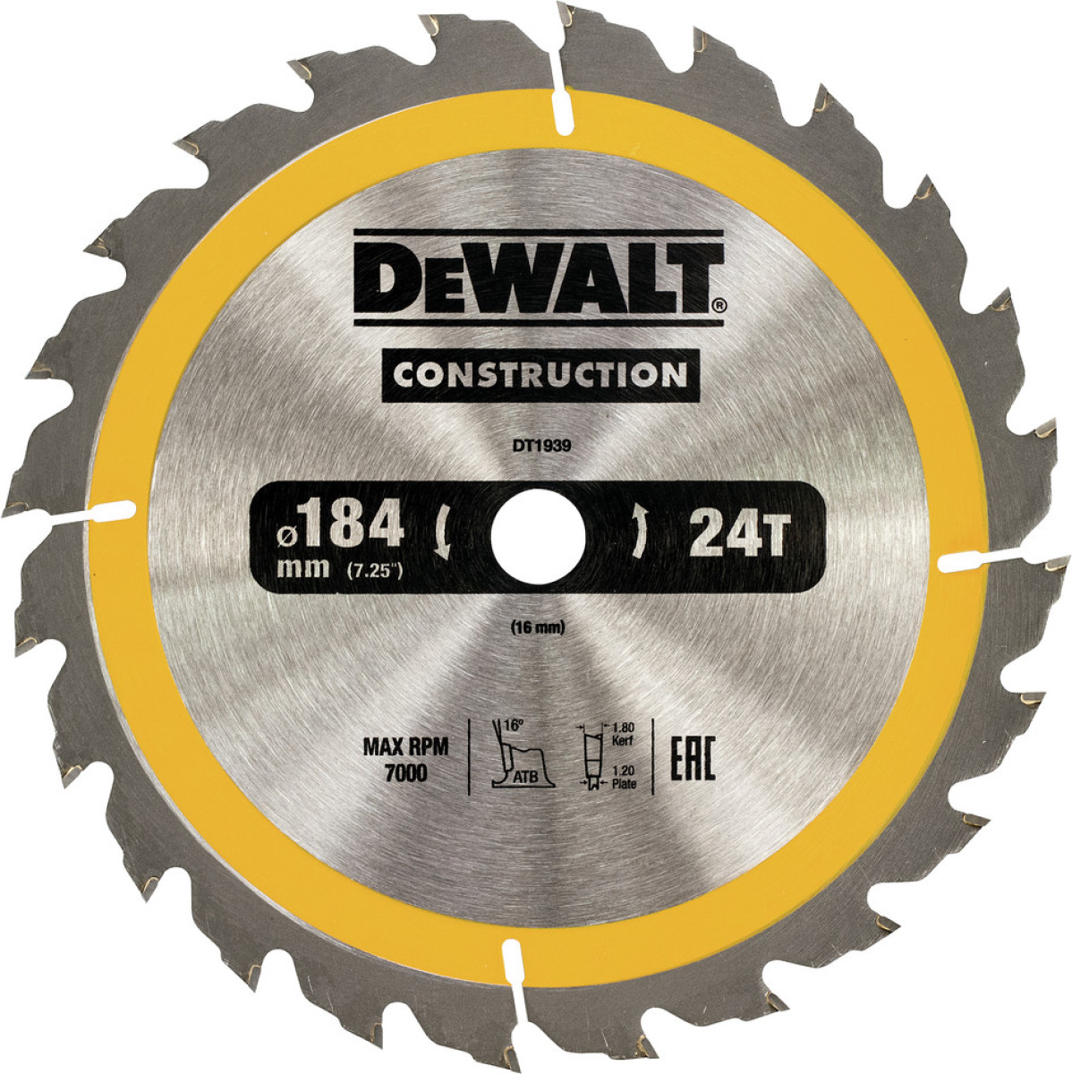 DeWalt Zaagblad voor Hout 184x16x1,8mm (24T)