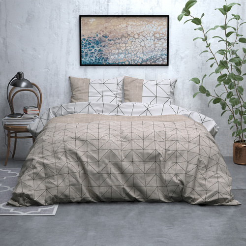 Sleeptime Elegance Geometric - Verwarmend Flanel - Taupe 2-persoons (200 x 200/220 cm + 2 kussenslopen) Dekbedovertrek