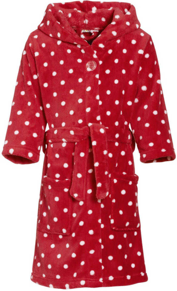Playshoes fleece badjas Dots met stip dessin rood/wit