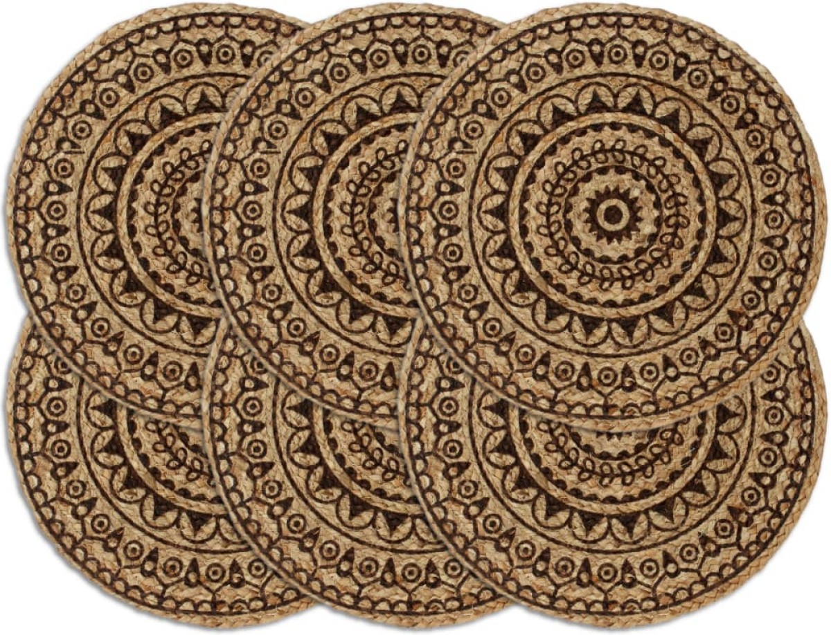 VidaXL Placemats 6 st rond 38 cm jute donkerbruin