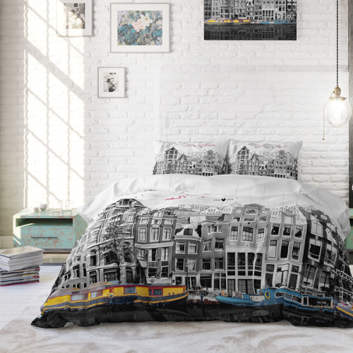 DreamHouse Bedding Old Amsterdam - Grijs 1-persoons (140 x 220 cm + 1 kussensloop) Dekbedovertrek