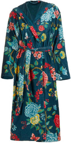 Pip Studio velours badjas met capuchon donkerblauw