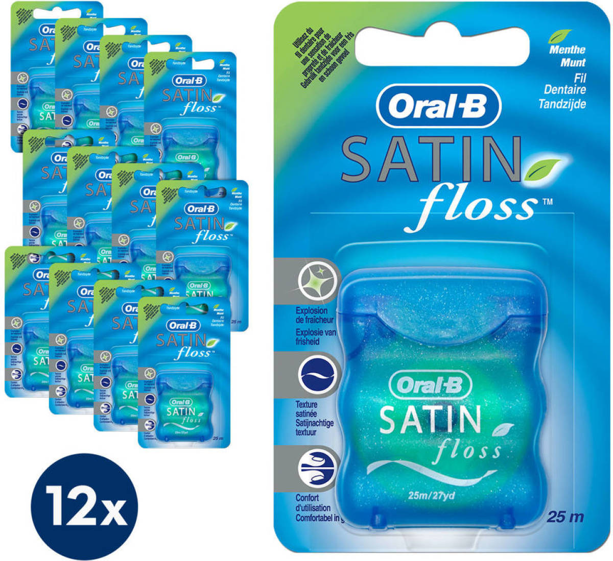 Oral-B Satin Dental Munt flosdraad - 12 x 25 m