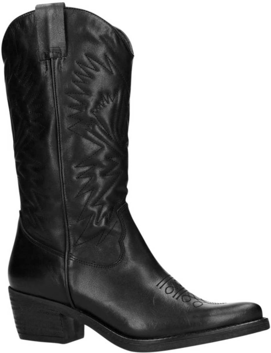 Sacha leren cowboylaarzen zwart