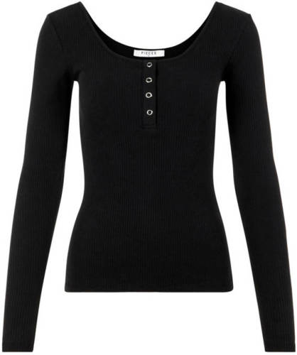 PIECES ribgebreide longsleeve met biologisch katoen zwart