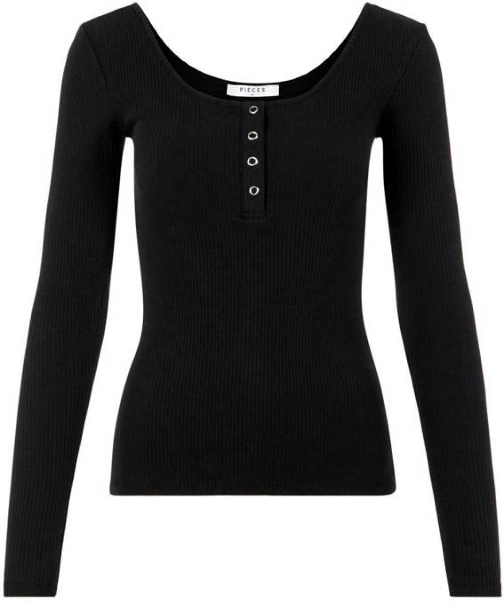 PIECES ribgebreide longsleeve met biologisch katoen zwart