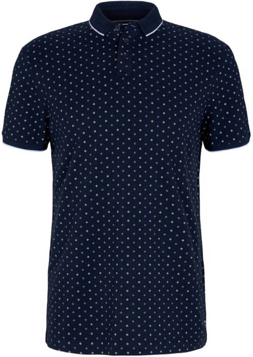 Tom tailor Denim regular fit polo met all over print donkerblauw
