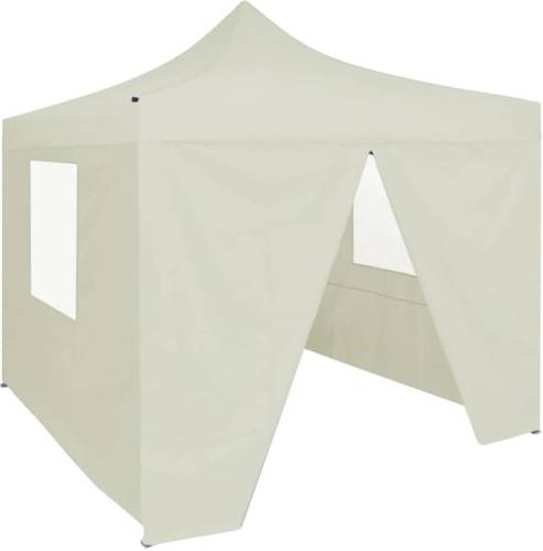VidaXL Partytent met 4 zijwanden inklapbaar 2x2 m staal crème
