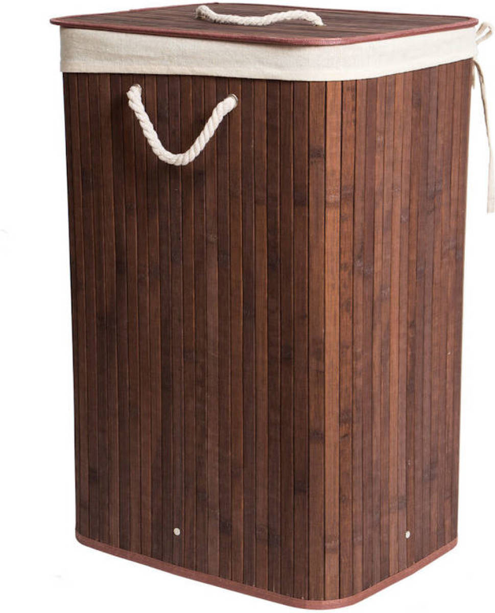 Decopatent Grote Bamboe Wasmand 1 vak met Deksel & stoffen Waszak - Bamboe wasbox