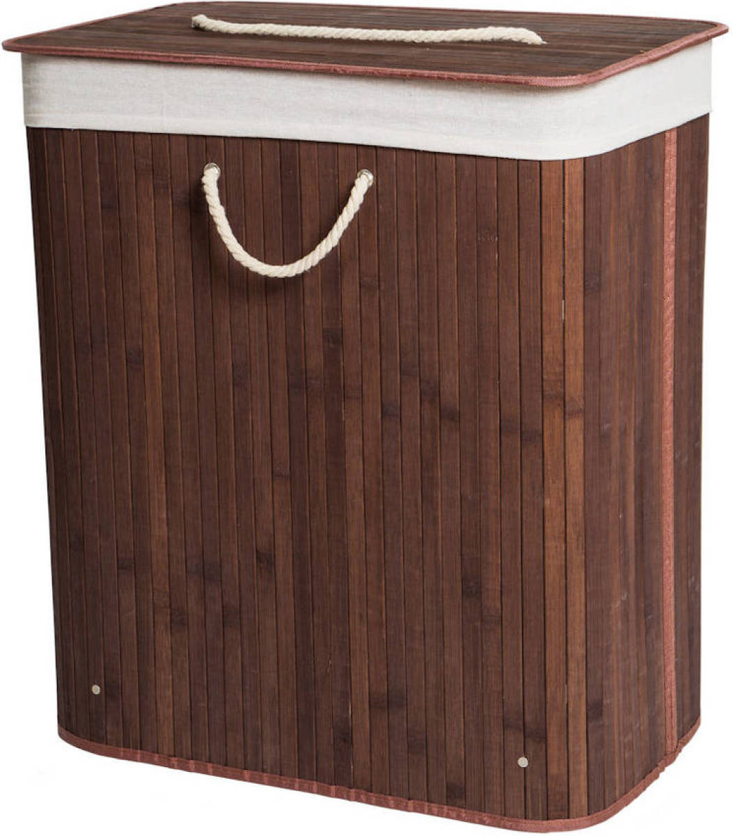 Decopatent Grote Bamboe Wasmand 2 vakken met Deksel & stoffen Waszak - Bamboe