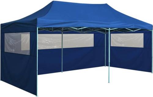 VidaXL Partytent met 4 zijwanden inklapbaar 3x6 m staal blauw