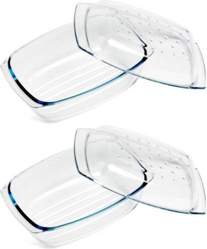 Cosy and Trendy 2x Ovenschaal glas met deksel 34 x 22 x 7 cm - 4,1 L - Glazen ovenschalen