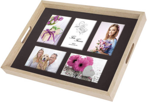 ZEP - Houten foto dienblad bruin formaat 44 x 34 cm voor 5 foto's - W0099