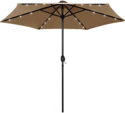 VidaXL Tuinparasol met LED-verlichting en aluminium paal 270 cm taupe