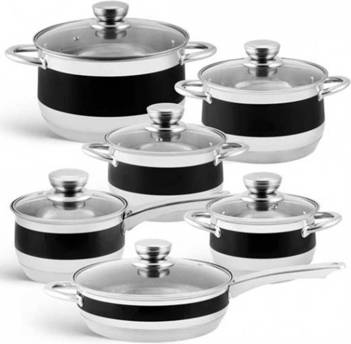 EDENBERG Black Line - RVS Luxe Pannenset 12 delig - Voorzien Van 9-Laags Bodem!