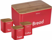 KINGHOFF 1085 - Broodtrommel set - Rood - Rvs met hout - 35x23x18,5 cm