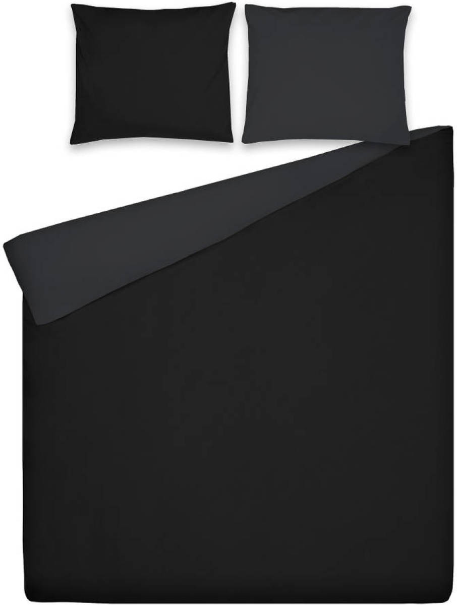 Ten Cate Katoenen Double Face Tweepersoons Dekbedovertrek - 200x200/220 - Zwart/Antraciet