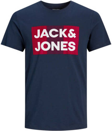 Jack & Jones JUNIOR T-shirt met logo blauw/rood