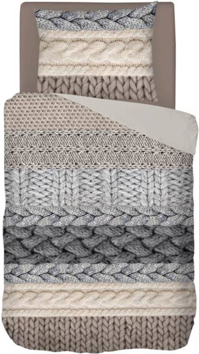 Snoozing Knitted Wool dekbedovertrek - 1-persoons (140x200/220 cm + 1 sloop) - Katoen - Multi