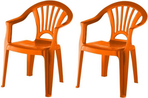 Merkloos 2x Oranje Stoeltjes Voor Kinderen 51 Cm - Tuinmeubelen - Kunststof Binnen/buitenstoelen Voor Kinderen