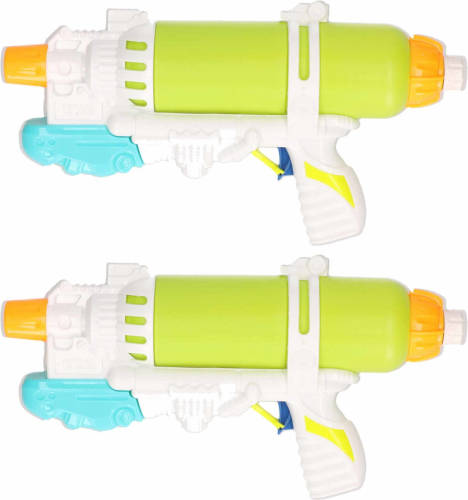 Merkloos 2x Waterpistolen/waterpistool Groen/wit Van 34 Cm Kinderspeelgoed - Waterspeelgoed Van Kunststof