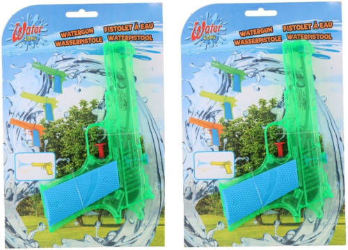 Merkloos 2x Waterpistolen/waterpistool Groen Klein Van 18 Cm Kinderspeelgoed - Waterspeelgoed Van Kunststof