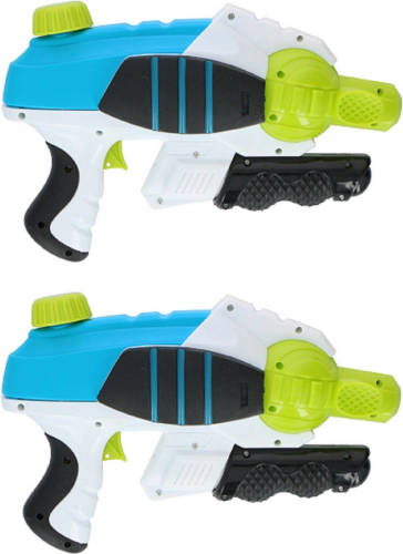 Merkloos 2x Waterpistolen/waterpistool Blauw Van 28 Cm Kinderspeelgoed - Waterspeelgoed Van Kunststof - 237 Ml Watertank