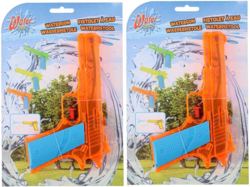 Merkloos 2x Waterpistolen/waterpistool Oranje Klein Van 18 Cm Kinderspeelgoed - Waterspeelgoed Van Kunststof