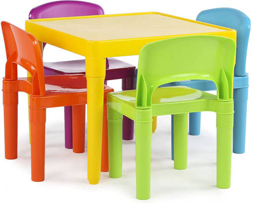 Decopatent Kindertafel Met Stoeltjes Van Kunststof - 1 Tafel En 4 Stoelen