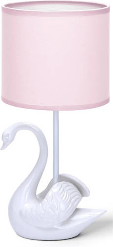 BES LED Led Tafellamp - Tafelverlichting - Aigi Juvino - E14 Fitting - Rond - Mat Wit/roze - Keramiek