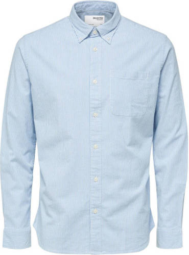 SELECTED HOMME gestreept regular fit overhemd Rick met biologisch katoen lichtblauw/wit