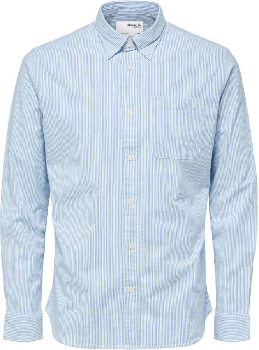 SELECTED HOMME gestreept regular fit overhemd Rick met biologisch katoen lichtblauw/wit